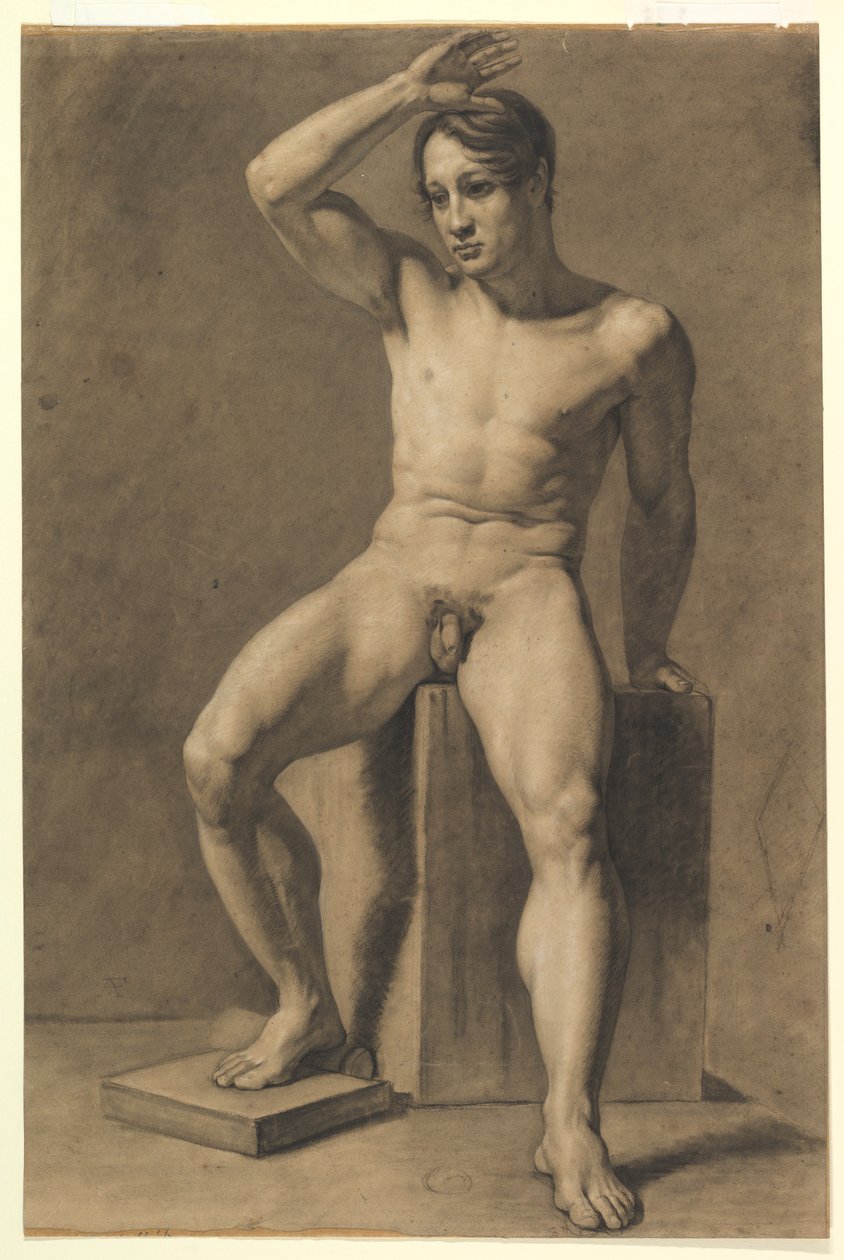 Zittend mannelijk naakt (voorkant); Lopend mannelijk naakt (achterkant) door Anselm Feuerbach