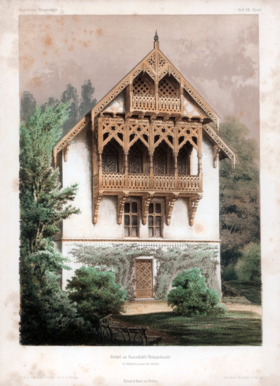 Gevel van een woongebouw, Schönhausen, nabij Berlijn, Duitsland, c1850 door Anst von W Loeillot