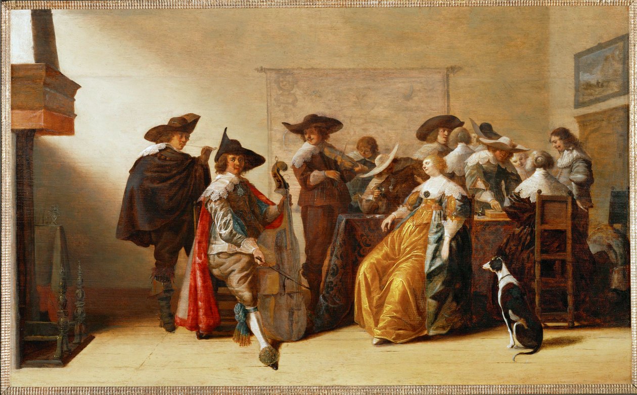 Maatschappelijk tafereel (schilderij op eikenhout) door Anthonie (1601-73) Palamedesz
