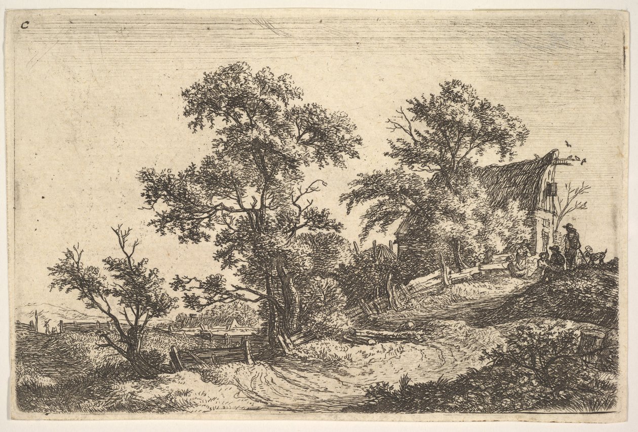 Een huisje op een heuvel door Anthonie Waterloo