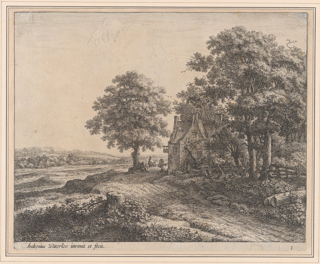 Een grote lindeboom voor een herberg, 17e eeuw door Anthonie Waterloo