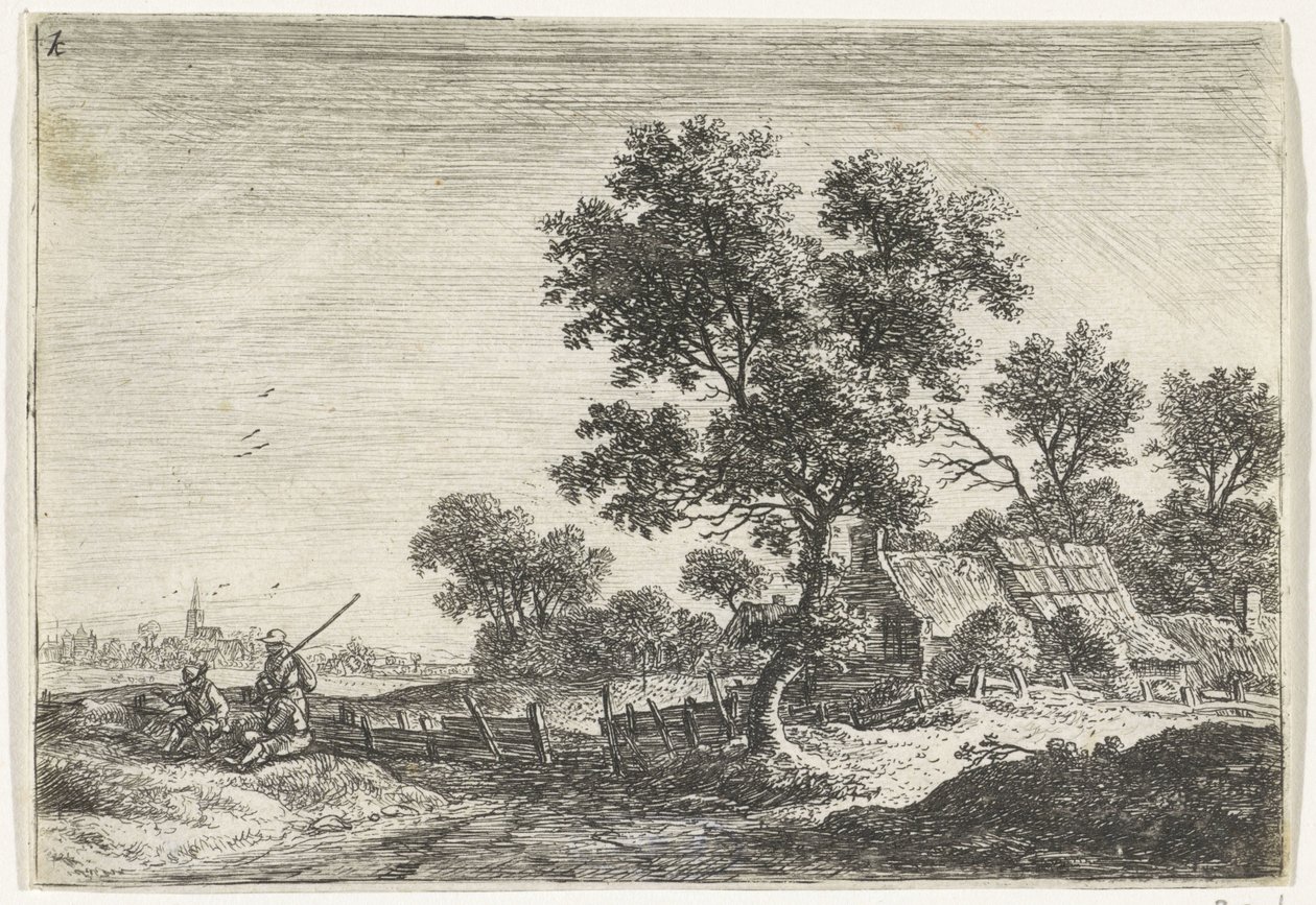 Boeren op een heuvel door Anthonie Waterloo