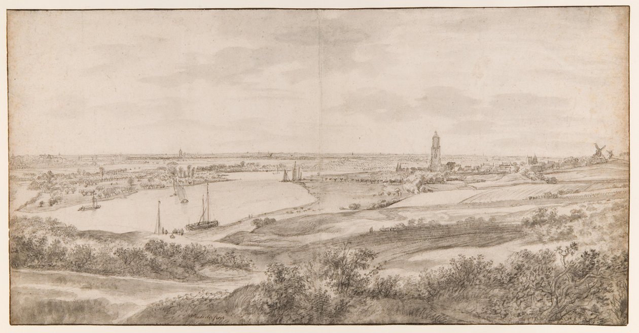 Gezicht op Rhenen vanuit het oosten door Anthonie Waterloo