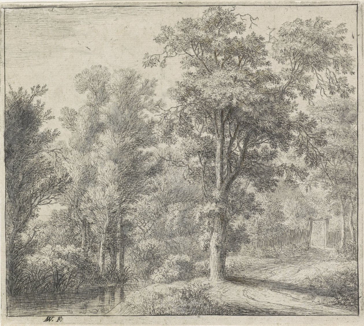 Ingang van het bos Bosgezichten, serie A door Anthonie Waterloo