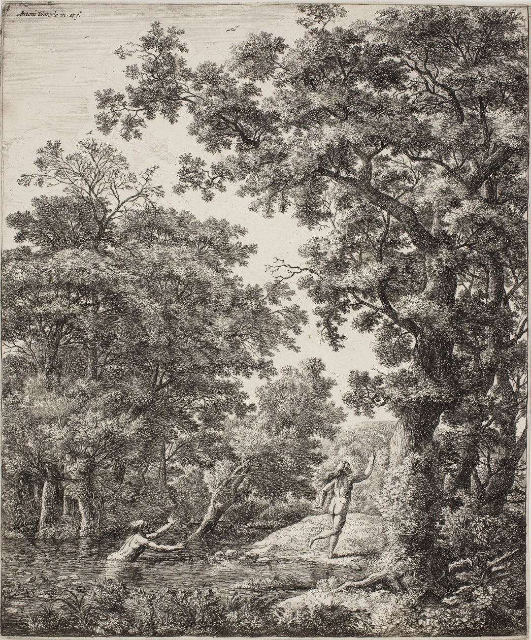 Landschap met Alpheus en Arethusa door Anthonie Waterloo
