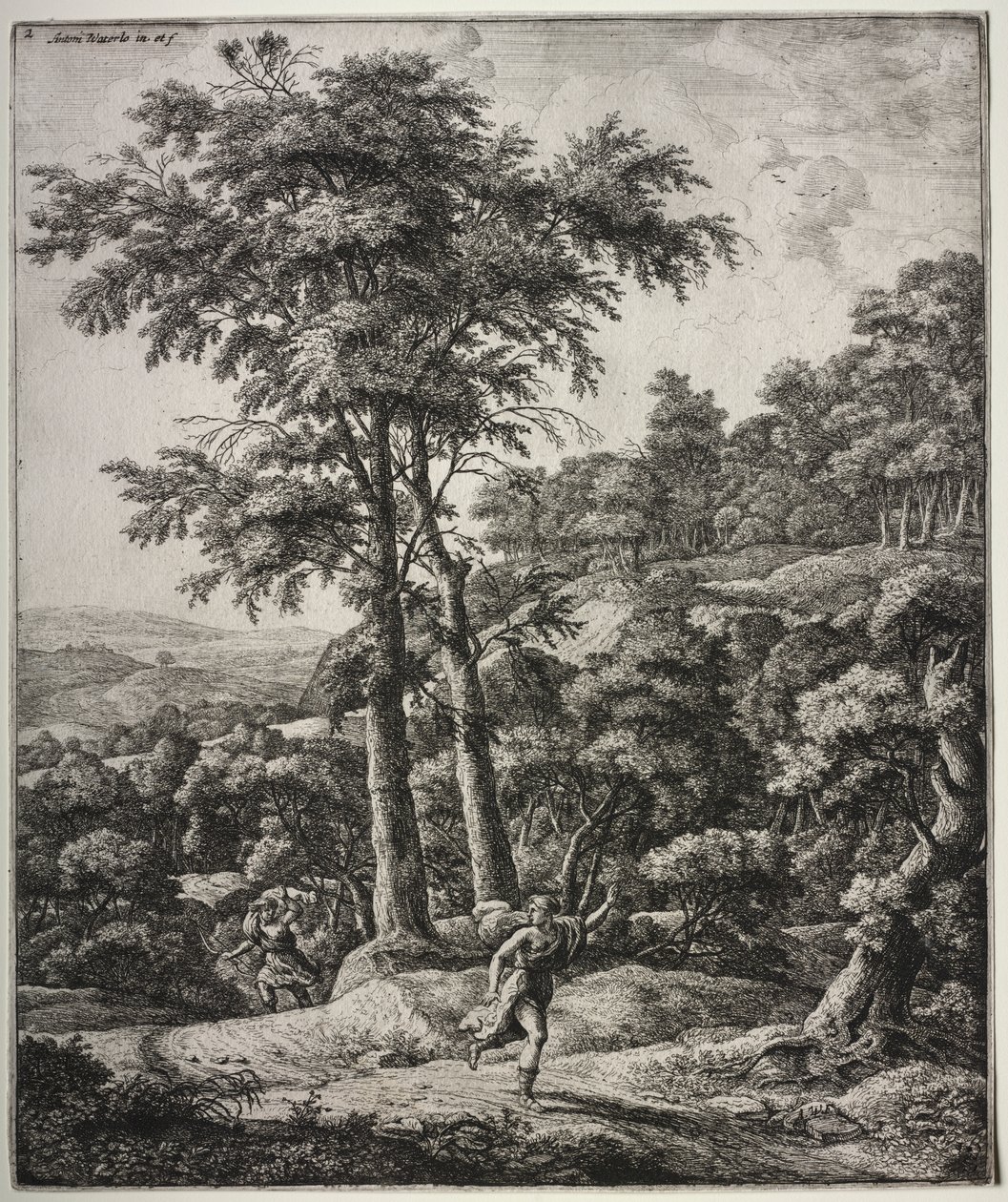 Zes grote rechtopstaande landschappen met scènes uit Ovidius