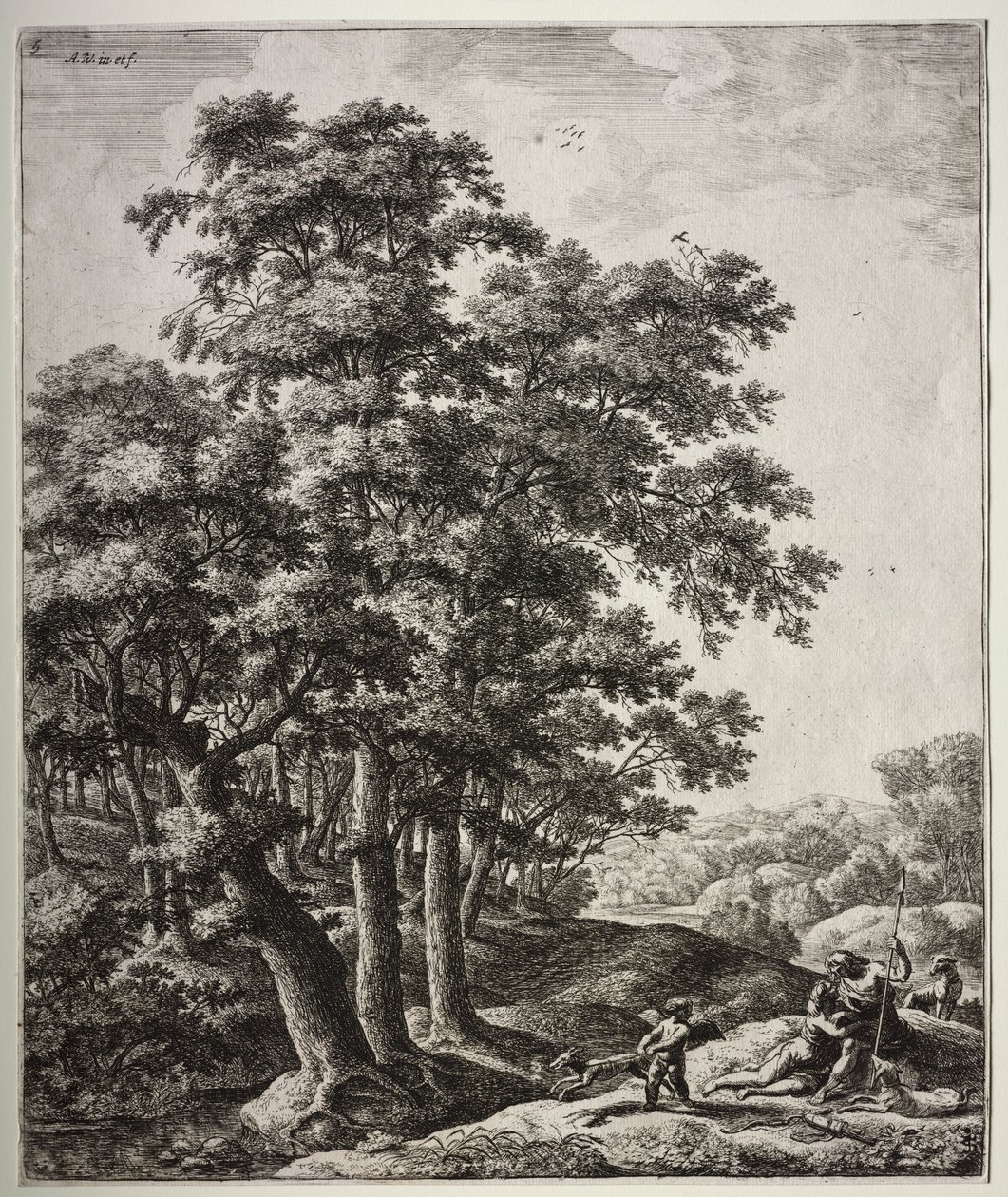 Zes grote staande landschappen met scènes uit Ovidius