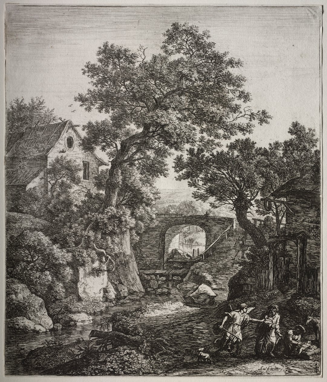 Zes grote staande landschappen met scènes uit het Oude Testament: Zipporah besnijdt haar zoon door Anthonie Waterloo