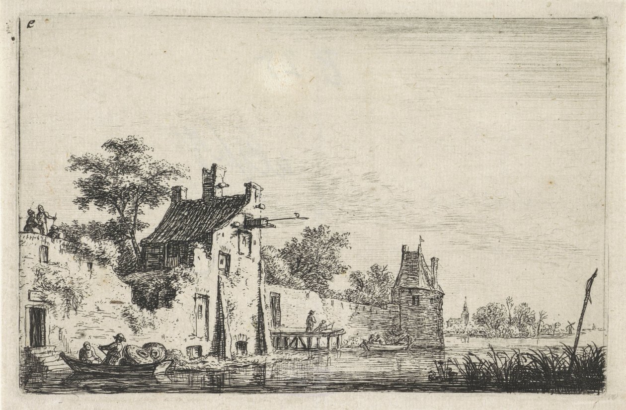 Stadsmuur aan het water door Anthonie Waterloo