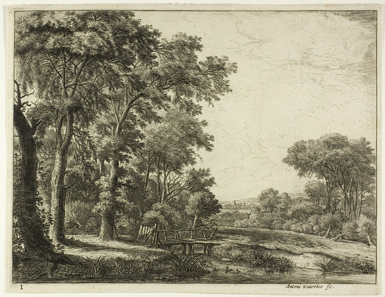 De ingang van het bos bij het houten bruggetje door Anthonie Waterloo