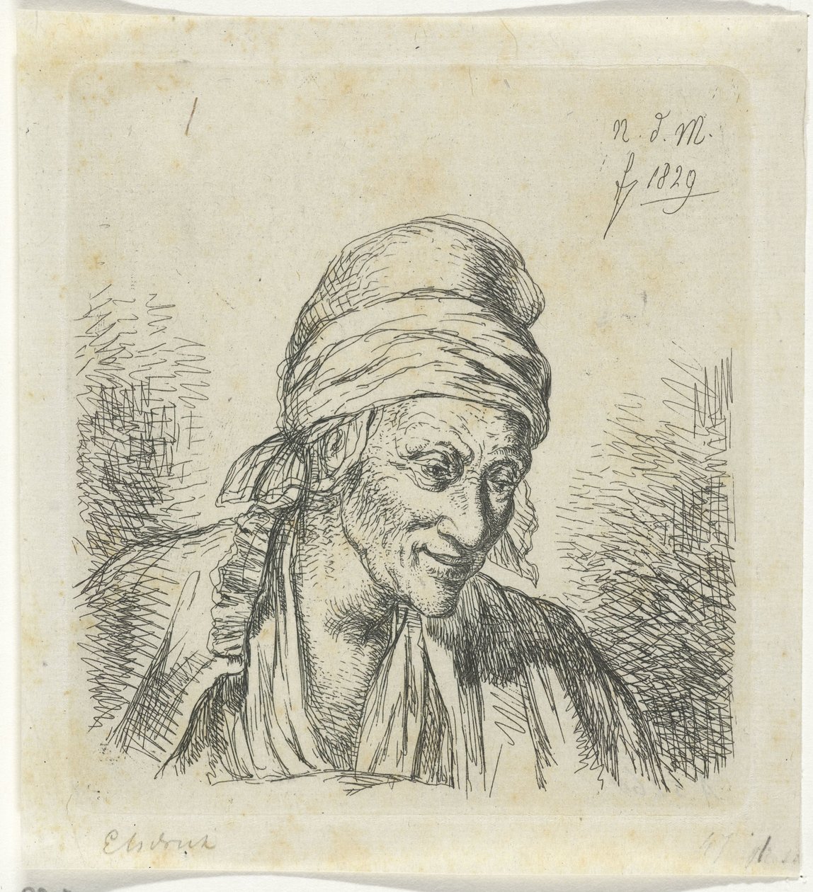 Oude vrouw naar rechts door Anthonie Willem Hendrik Nolthenius de Man
