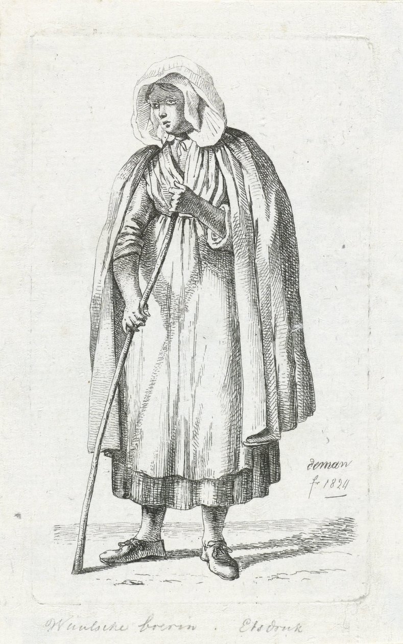 Vrouw met een cape en een stok door Anthonie Willem Hendrik Nolthenius de Man