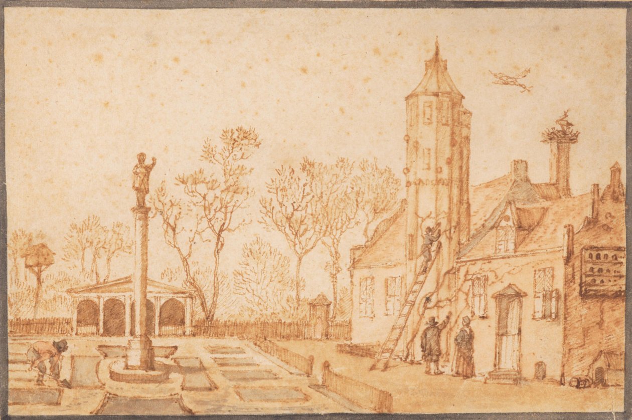 Een allegorie op de lente met jachtslot Toutenburg door Anthonie van Borssom