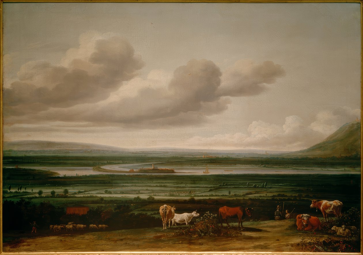 Neder-Rijnlandschap bij Kleef met fort Schenkenschanz, Hoog- en Nederelten door Anthonie van Borssom