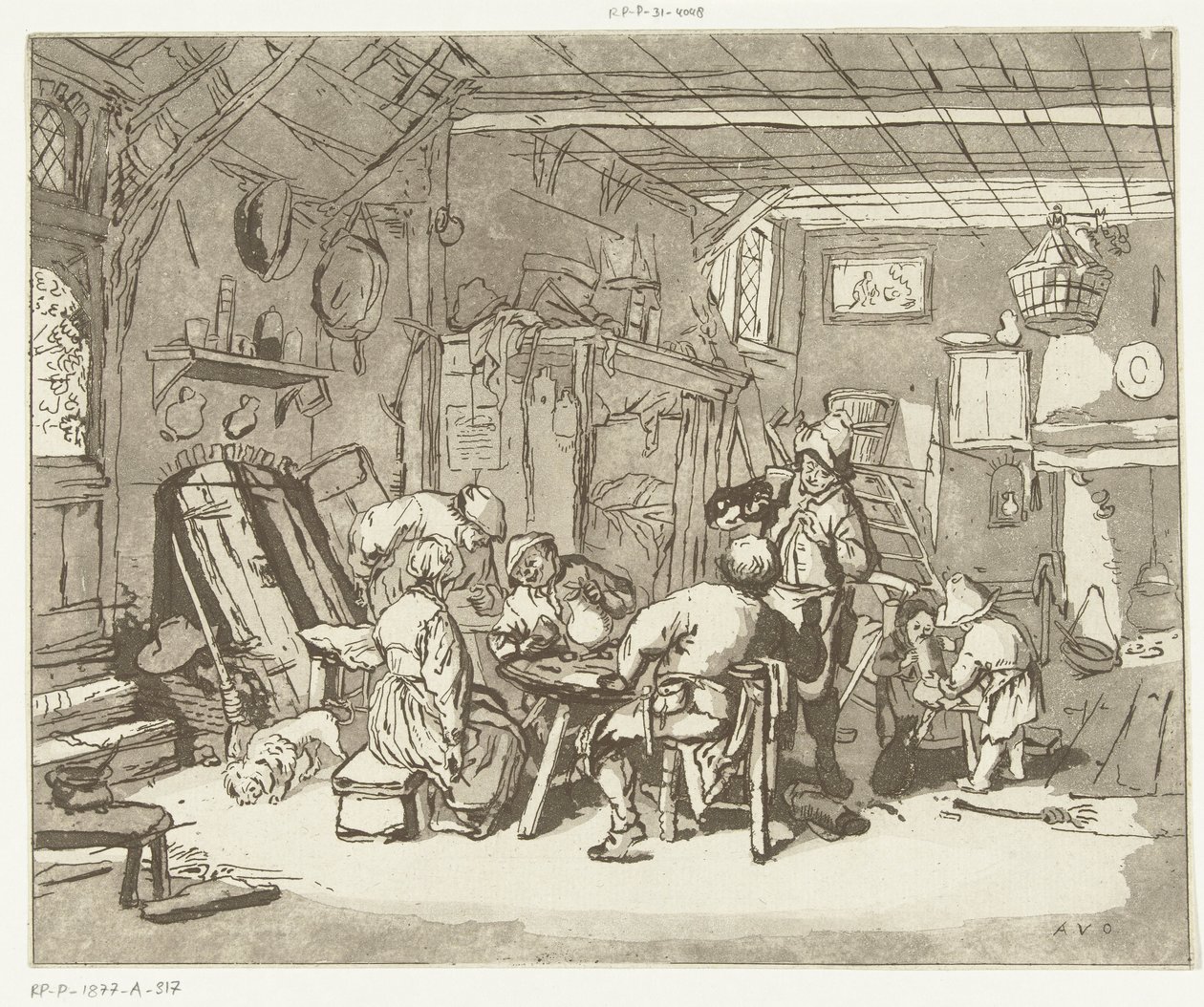 Boereninterieur door Anthonie van den Bos
