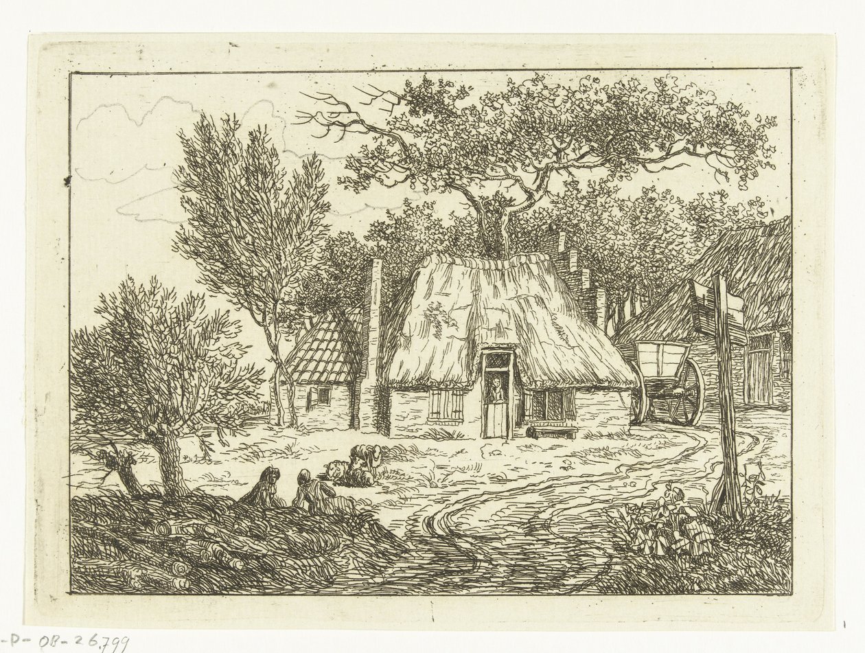 Kar naast boerderij met trapgevel door Anthonie van den Bos
