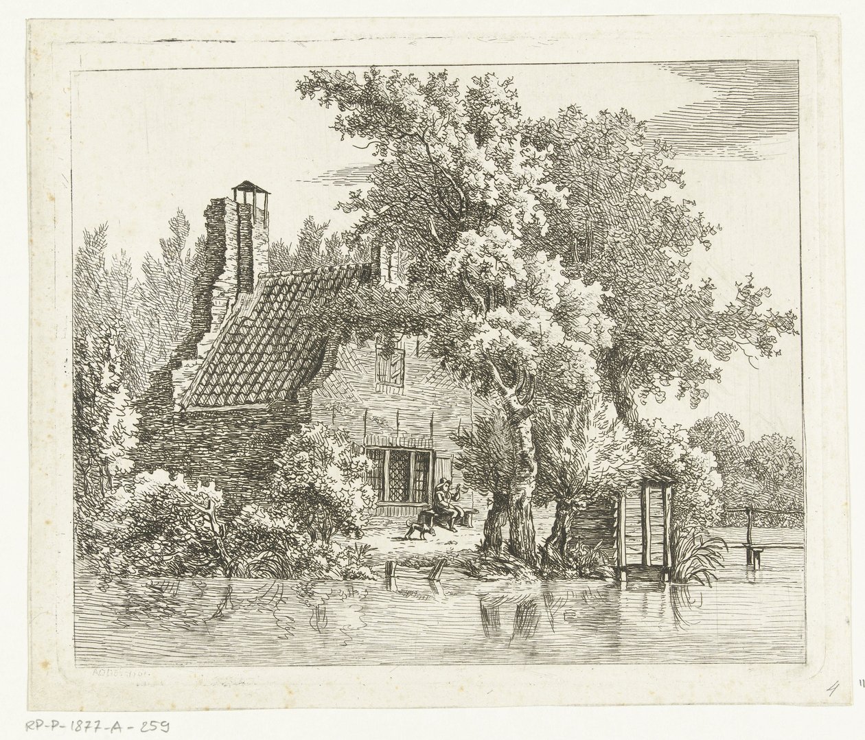 Rokende man op een bankje voor de ruïne van het Huis Snaatburg te Maarssen door Anthonie van den Bos