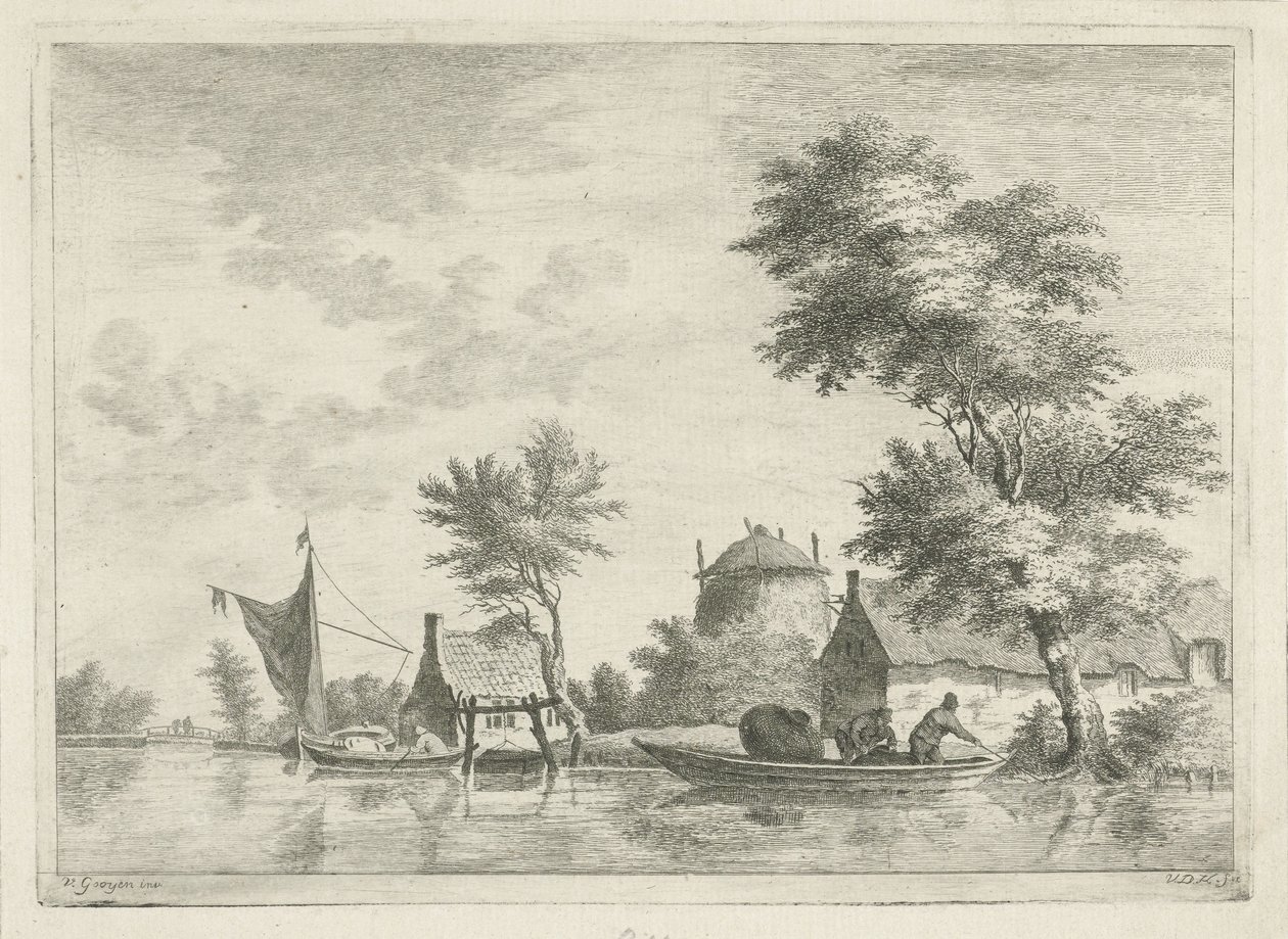 Rivierlandschap met een hooiberg door Anthonij van der Haer