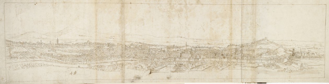 Panoramisch Uitzicht op Rome vanaf Monte Mario, Castel S. Angelo op de Voorgrond door Anthonis van den Wyngaerde