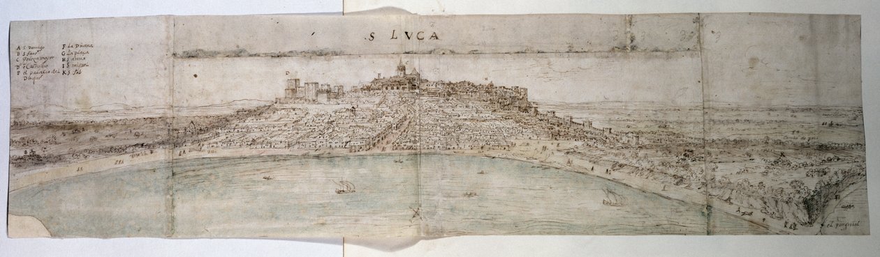 Panoramisch uitzicht op San Lucar de Barrameda en aangrenzend platteland vanuit het zuidwesten door Anthonis van den Wyngaerde