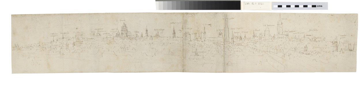 Studie voor het linker gedeelte van een Uitzicht op Brugge vanuit het Zuidwesten door Anthonis van den Wyngaerde