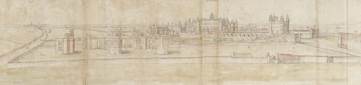 Hampton Court Palace vanuit het noorden door Anthonis van den Wyngaerde