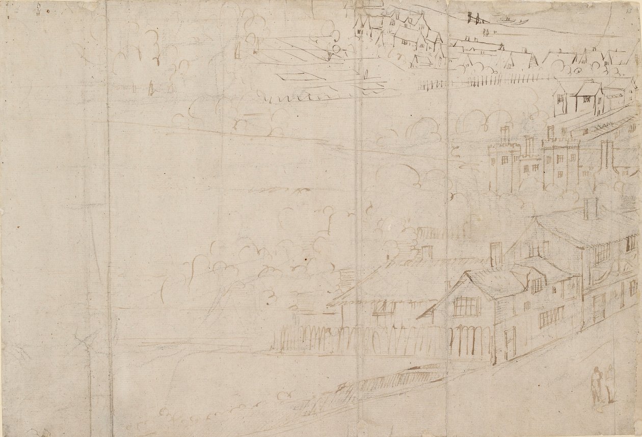 Panorama van Londen gezien vanaf Southwark: Bankside, 1554 door Anthonis van den Wyngaerde