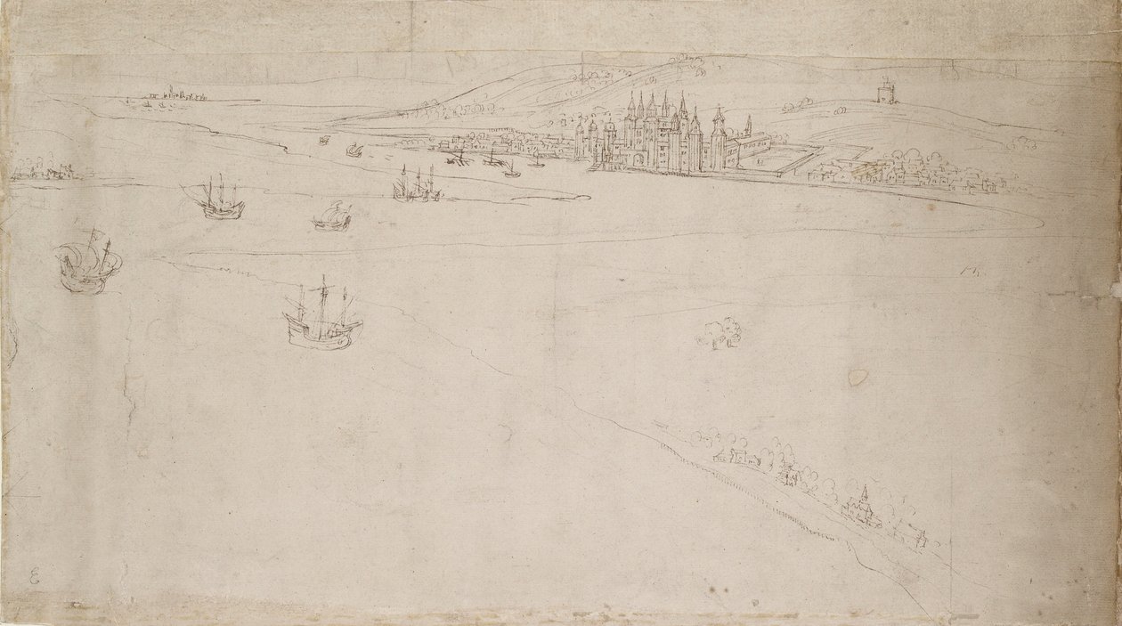 Panorama van Londen gezien vanaf Southwark: Greenwich, 1554 door Anthonis van den Wyngaerde