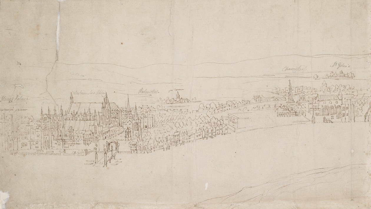 Panorama van Londen gezien vanaf Southwark: Westminster, 1554 door Anthonis van den Wyngaerde