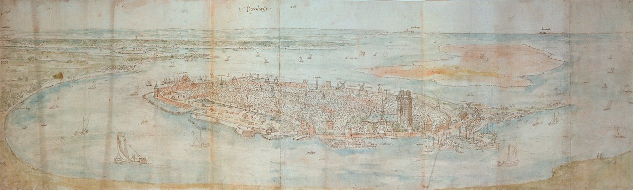 Panoramisch uitzicht op Dordrecht, gezien vanaf een verhoogd punt naar het westen door Anthonis van den Wyngaerde