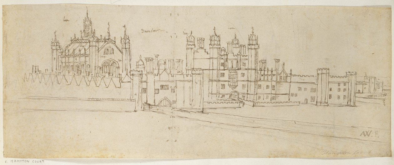 De kapel en poortgebouw van Hampton Court, ca. 1544 door Anthonis van den Wyngaerde