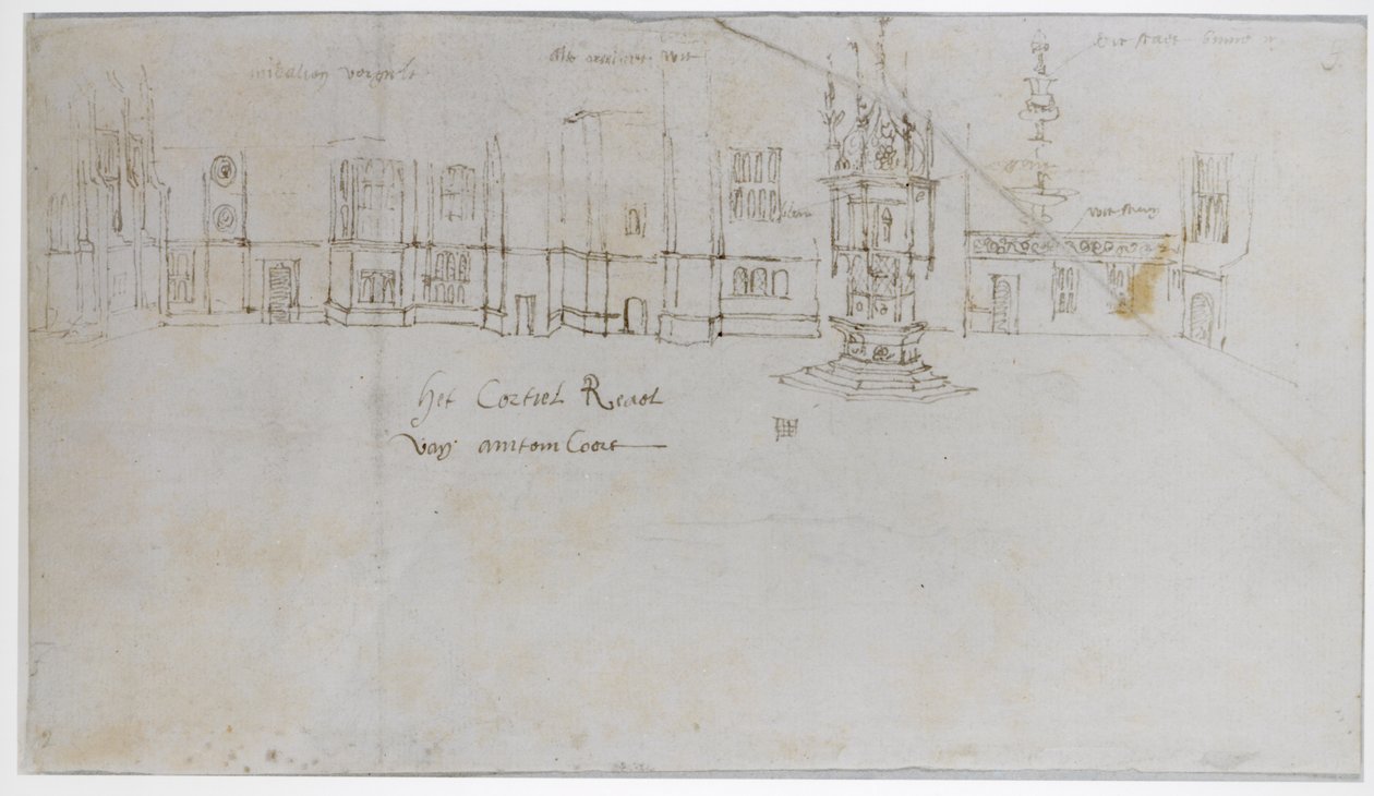 De fontein binnenplaats, Hampton Court Palace, ca. 1544 door Anthonis van den Wyngaerde
