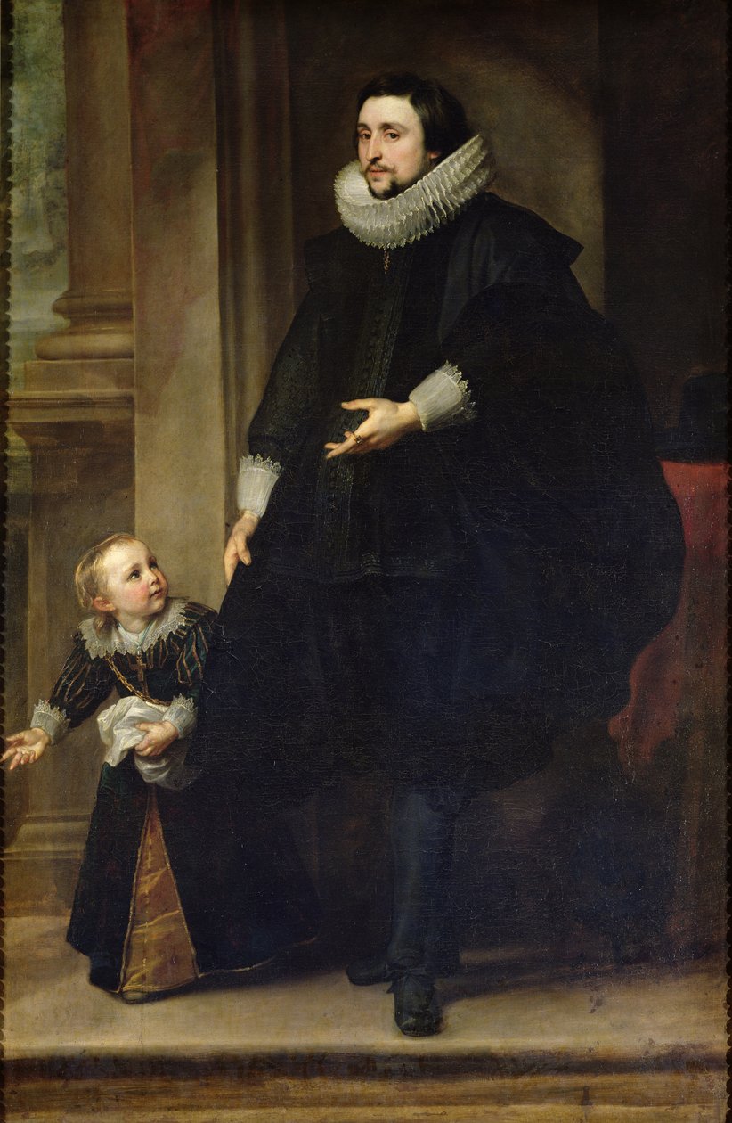 Portret van een edelman en zijn kind of portret van de broer van Rubens door Anthony van Dyck