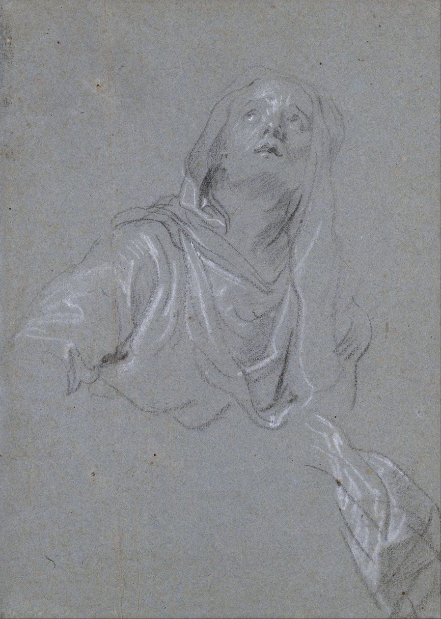 Studie van een Madonna die omhoog kijkt door Anthony van Dyck
