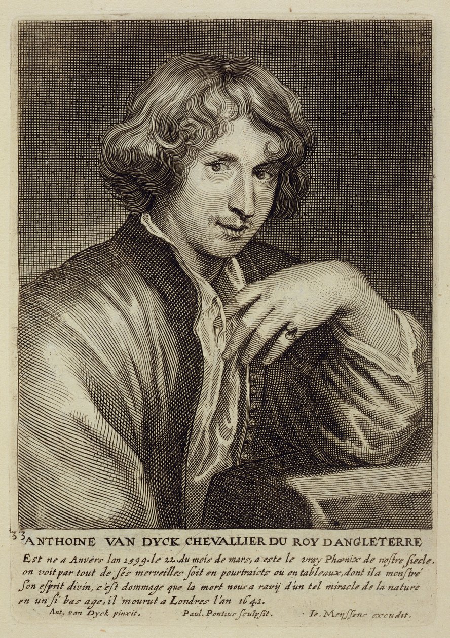 Zelfportret, plaat 33 uit een serie portretten van kunstenaars, gegraveerd door Paulus Pontius (1603-58) door Anthony van Dyck