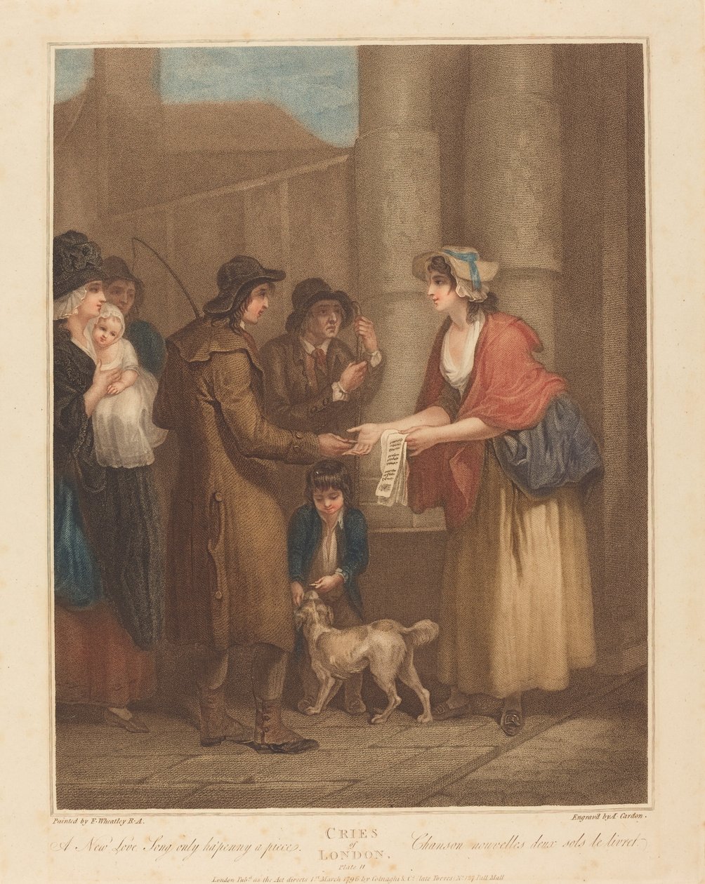 Een nieuw liefdesliedje, slechts een halve cent per stuk door Anthony Cardon after Francis Wheatley