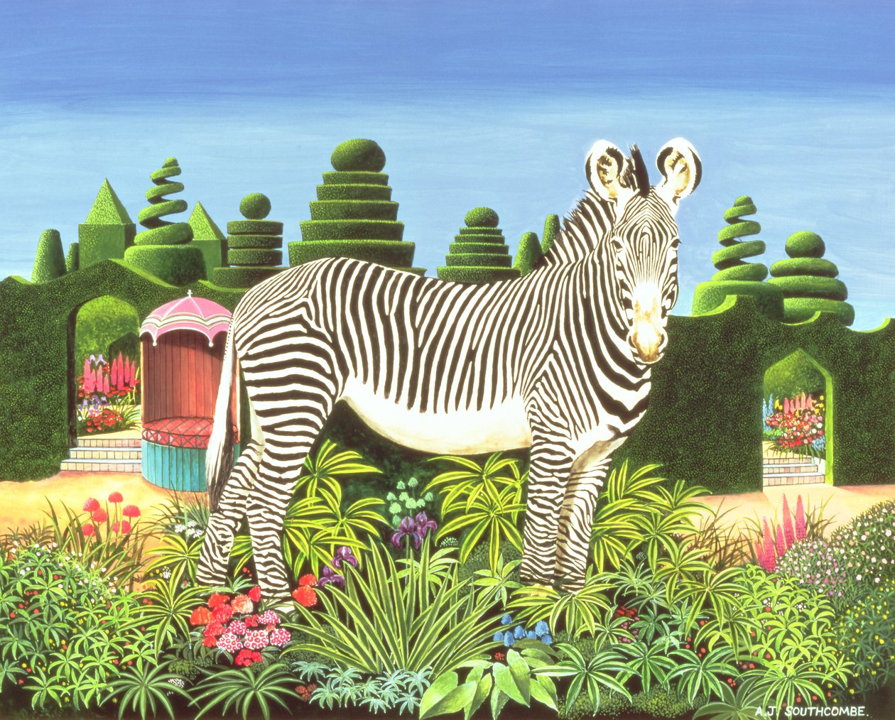 Zebra in een tuin door Anthony Southcombe