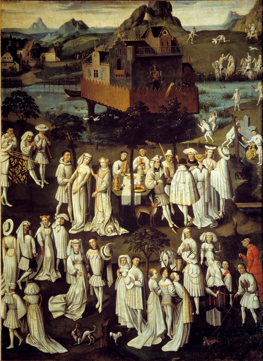 Tuin van liefde aan het hof van Filips III de Goede, Hertog van Bourgondië, in de tuinen van het kasteel van Hesdin in 1432 Feesten ter gelegenheid van het huwelijk van zijn kamerheer Andre de Toulongeon - Schilderij door Anton Van Dyck (1599-1641) door Anthony van (after) Dyck