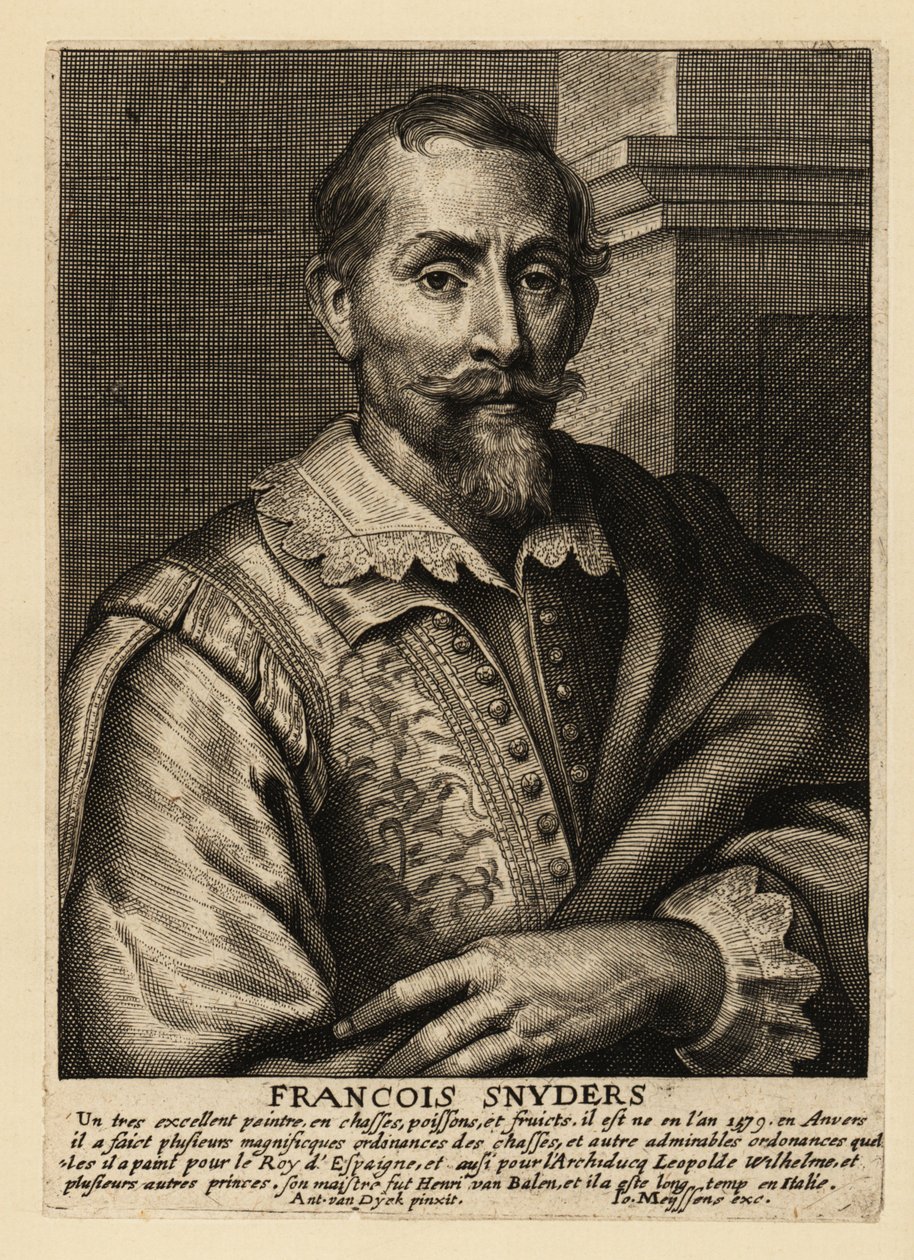 Portret van Frans Snyders, Vlaamse schilder van dieren, jachtscènes, marktscènes en stillevens door Anthony van (after) Dyck