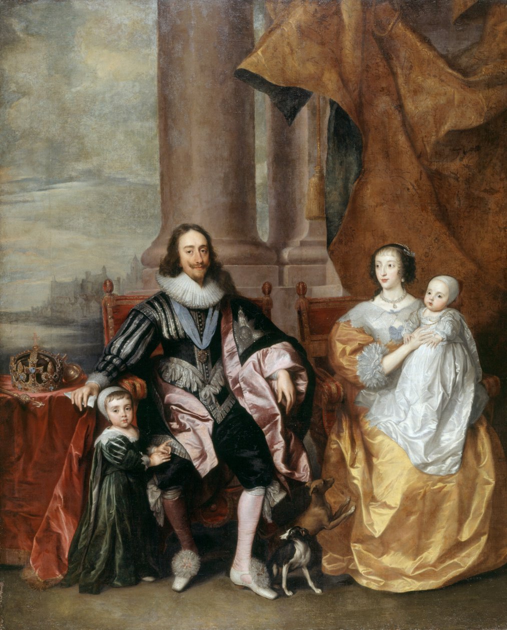 Charles I, koningin Henrietta en twee van hun oudste kinderen door Anthony van (follower of) Dyck