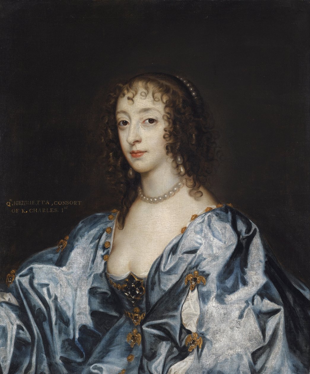 Henriette Marie de France - Portret van koningin Henrietta Maria van Frankrijk (1609-1669) door Anthony van (studio of) Dyck