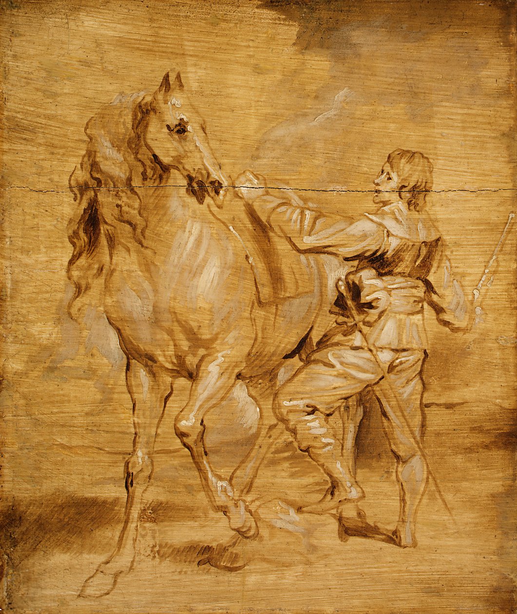 Een man die een paard bestijgt, ca. 1630 door Anthony van Dyck