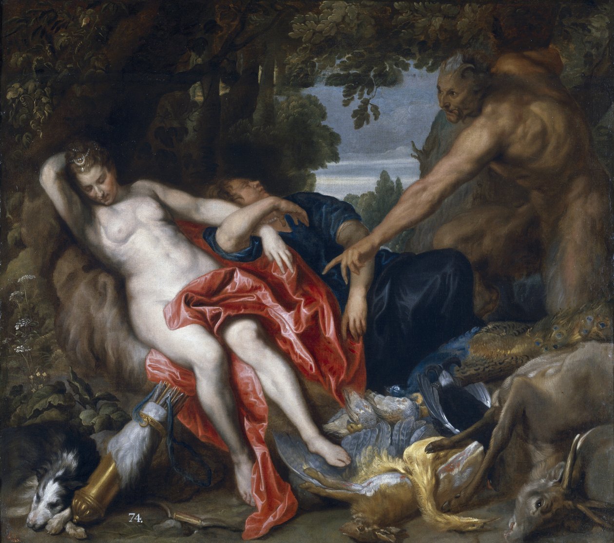 Diana en haar nimf verrast door een sater door Anthony van Dyck