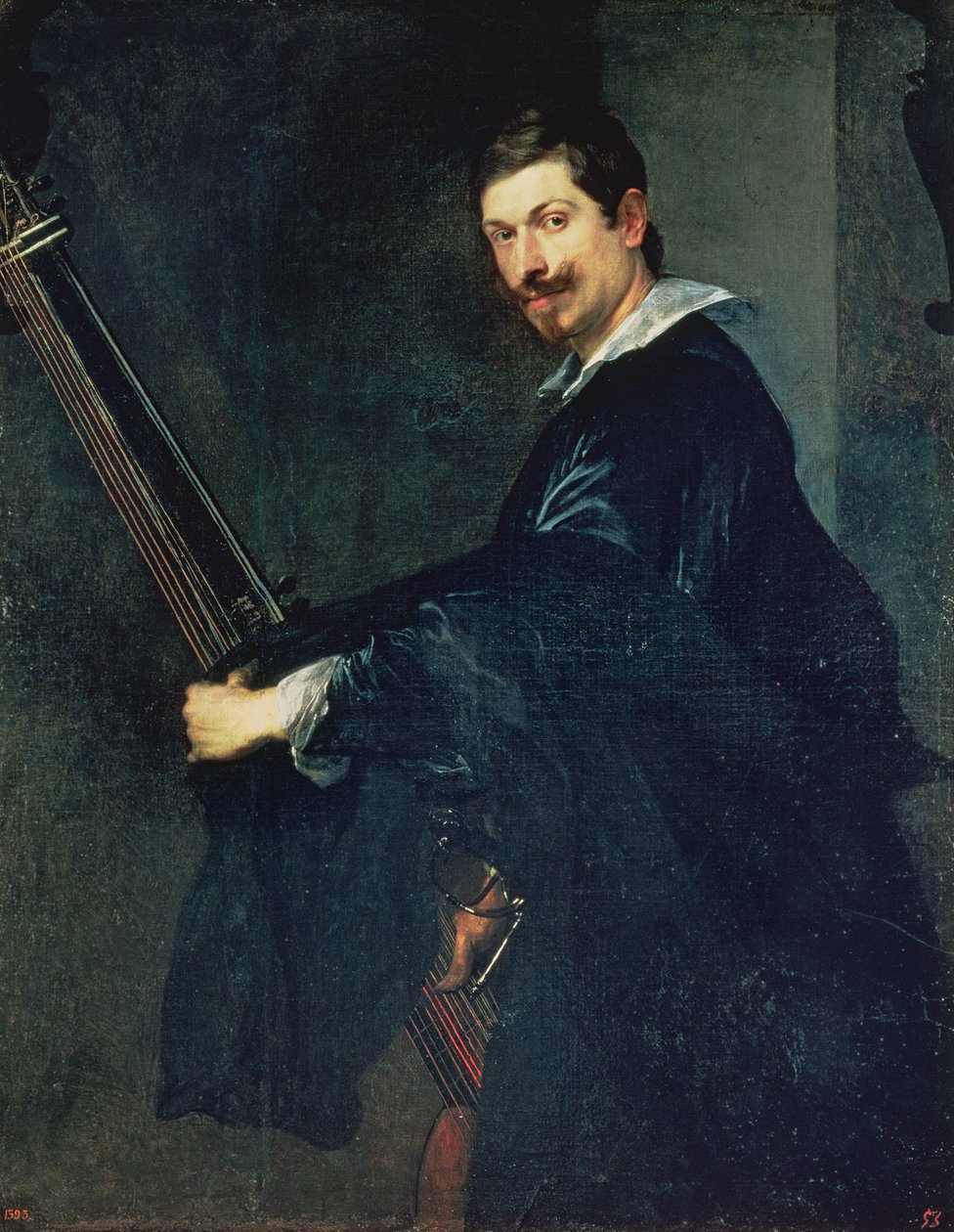 Man met een luit, portret van de muzikant Jacob Gaultier, een luitspeler aan het Engelse hof door Anthony van Dyck