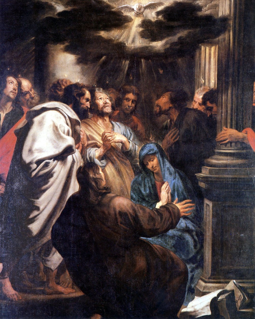 Pinksteren: de Heilige Geest daalt neer op Maria en de apostelen door Anthony van Dyck