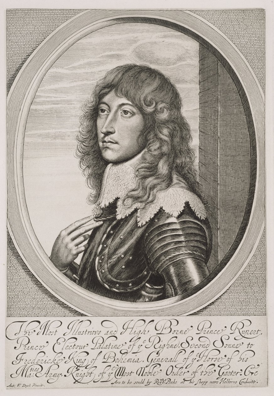 Portret van Prins Rupert (1619-82) Graaf Palatijn van de Rijn en Hertog van Beieren, gegraveerd door William Faithorne (1616-91) door Anthony van Dyck