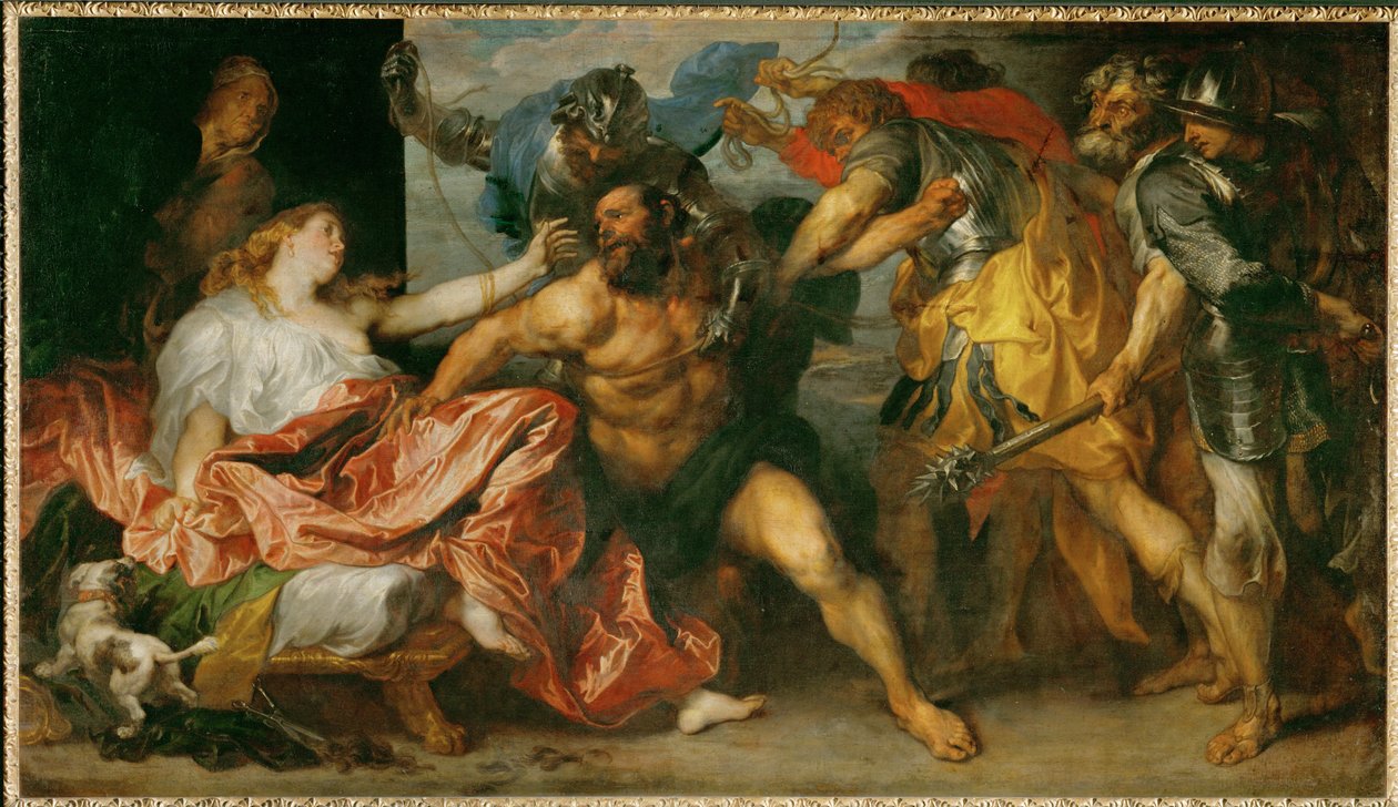 Simson als gevangene (schilderij op doek) door Anthony van Dyck