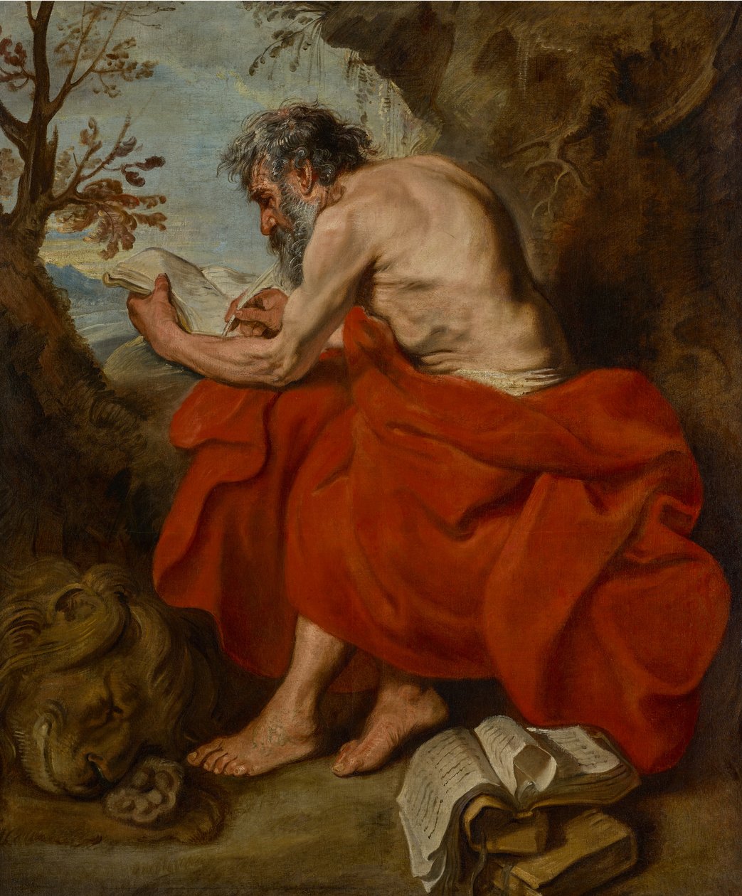 Hiëronymus als kluizenaar in een landschap, lezend door Anthony van Dyck