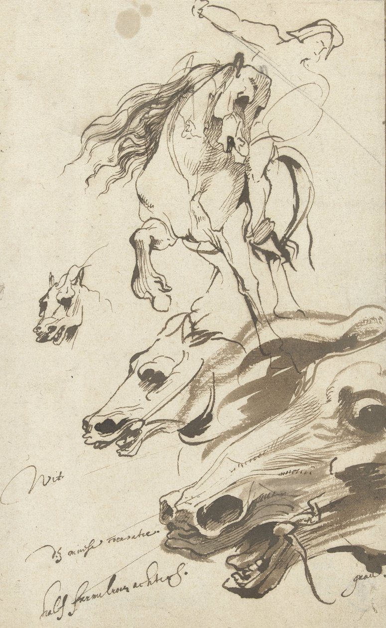 Studie van ruiter en hoofd van een paard, 1620-1 door Anthony van Dyck