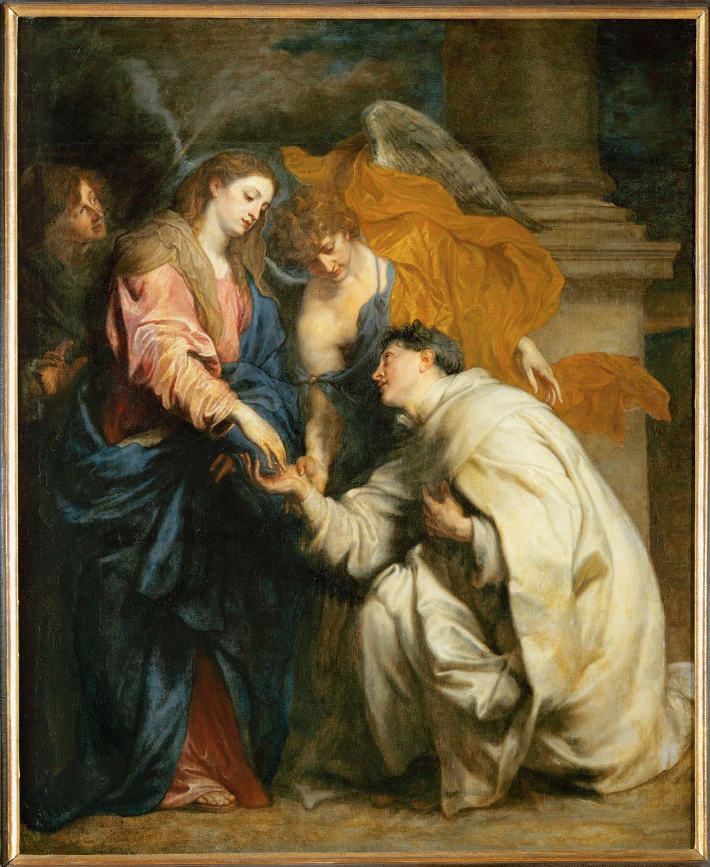De mystieke verloving van de zalig verklaarde Hermann Joseph met de Maagd Maria (olieverf op doek) door Anthony van Dyck